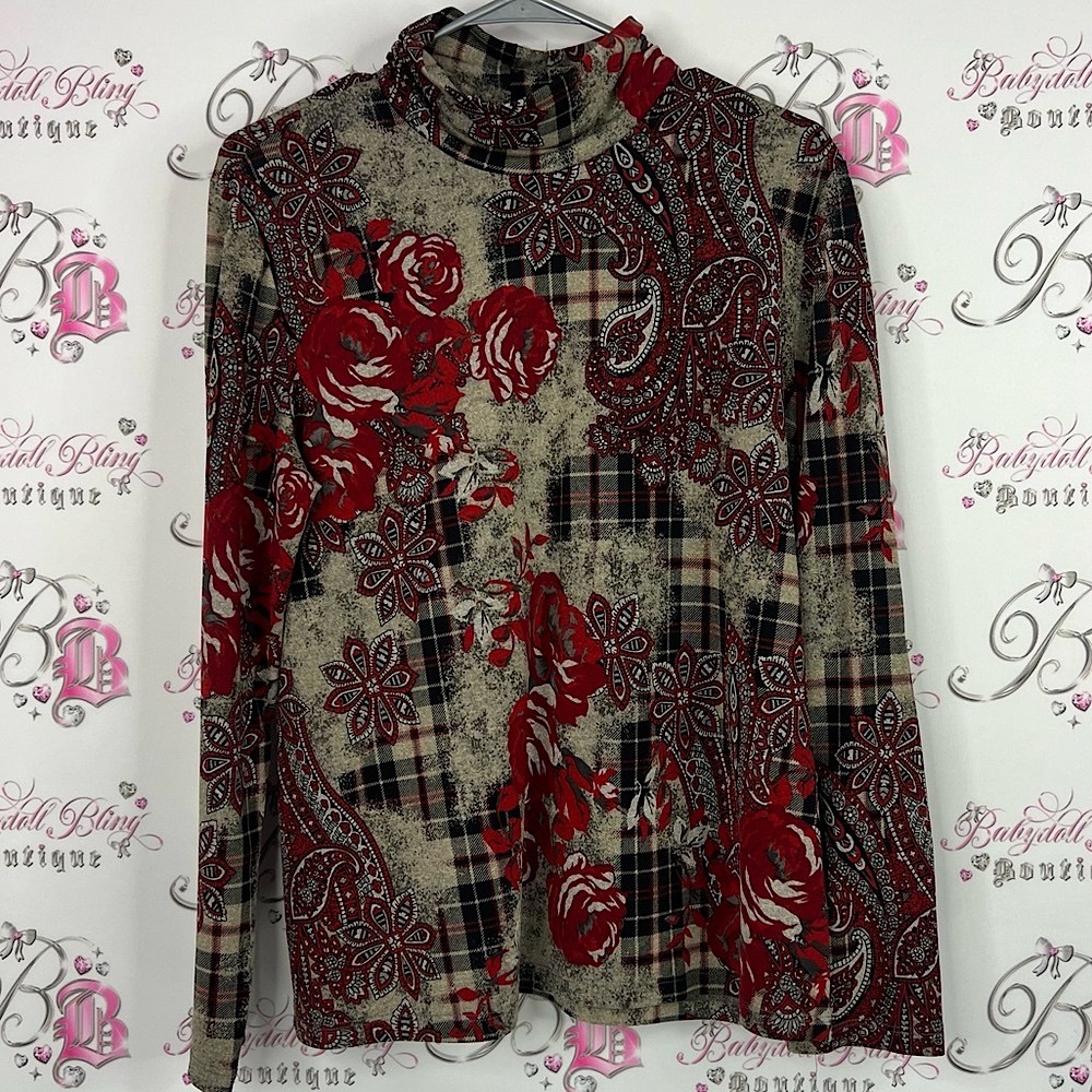 Concepts Conrad C long sleeve  and Gray Paisley Plaid Turtleneck Top